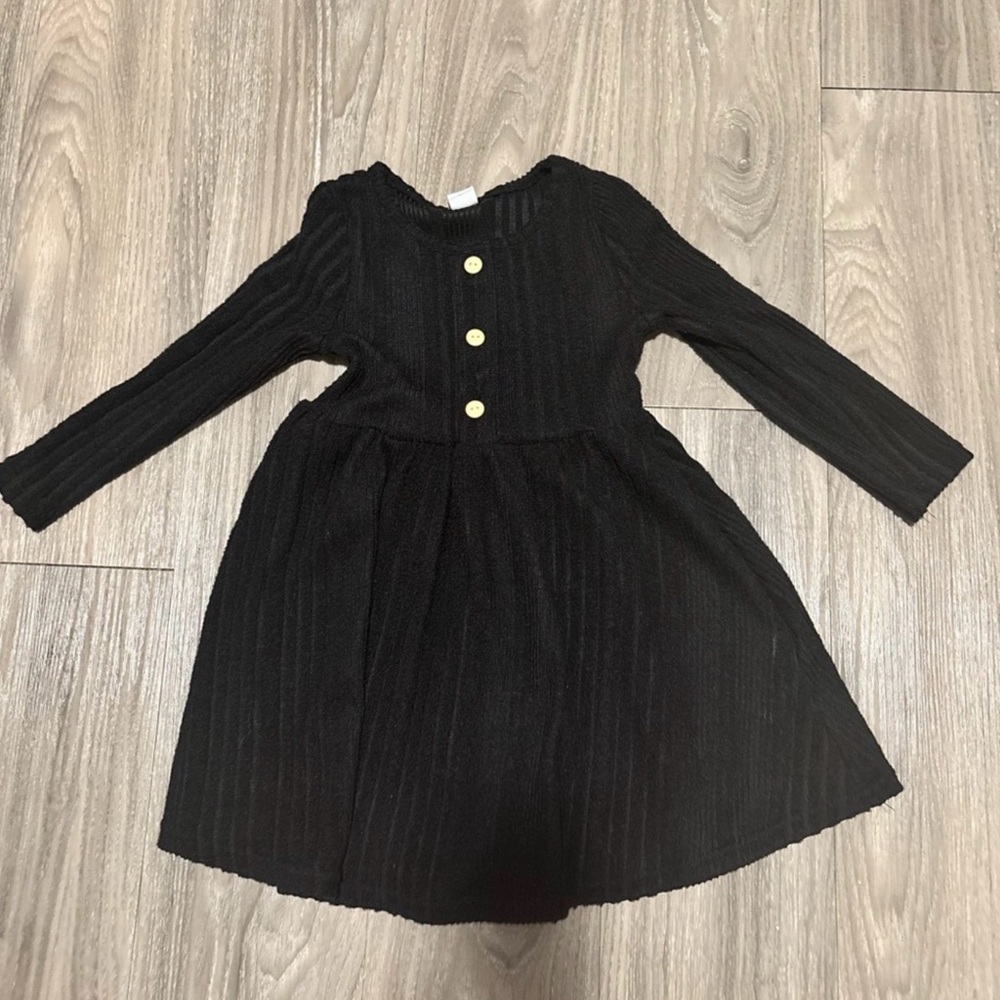 SHEIN Black Long-Sleeve Knit Dress with Gold Buttons